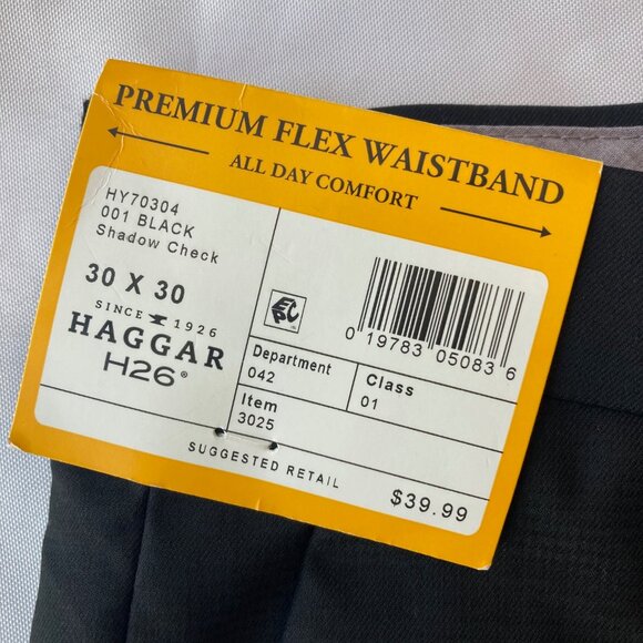 Haggar H26 Premium Stretch Suit Pant Tailored Fit 30x30 Black Shadow Check NWT - Picture 6 of 11